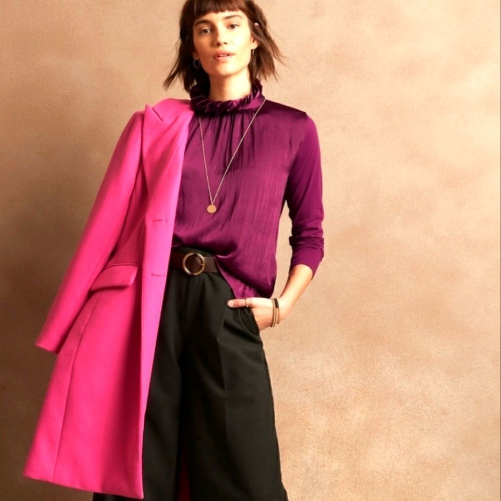 Banana Republic Mixed Media Ruffle Mock-Neck  Top